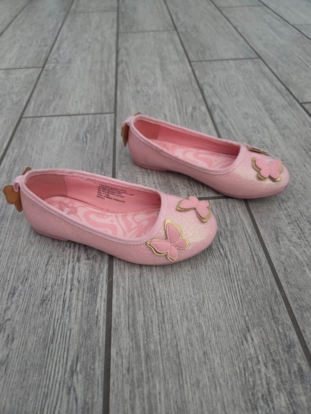 Wicked Girls Pink Glitter Butterfly Ballet Flats Slip-On Dress Shoes Size 12